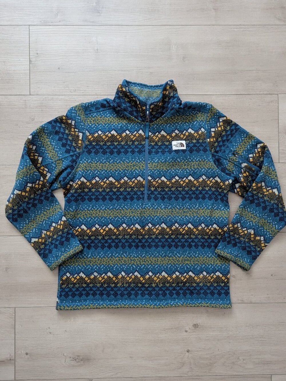 The North Face Gordon Lyons Novelty 1/4 Zip Fleece Mens L Summit Gold Landscape.